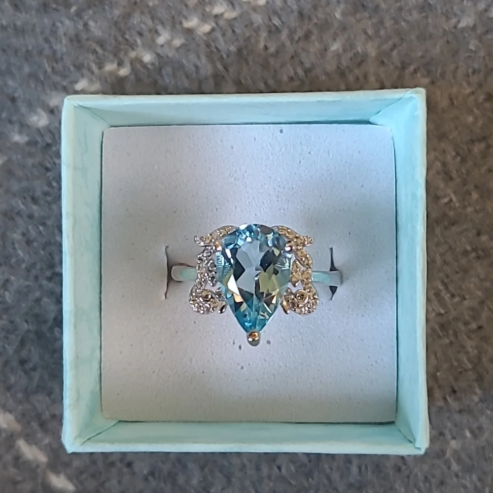 Natural Blue Topaz .925 Sterling Silver Ring - Picture 3 of 7
